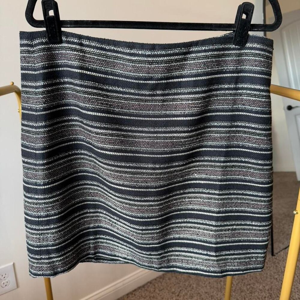 LOFT Black White and Burgundy striped mini skirt